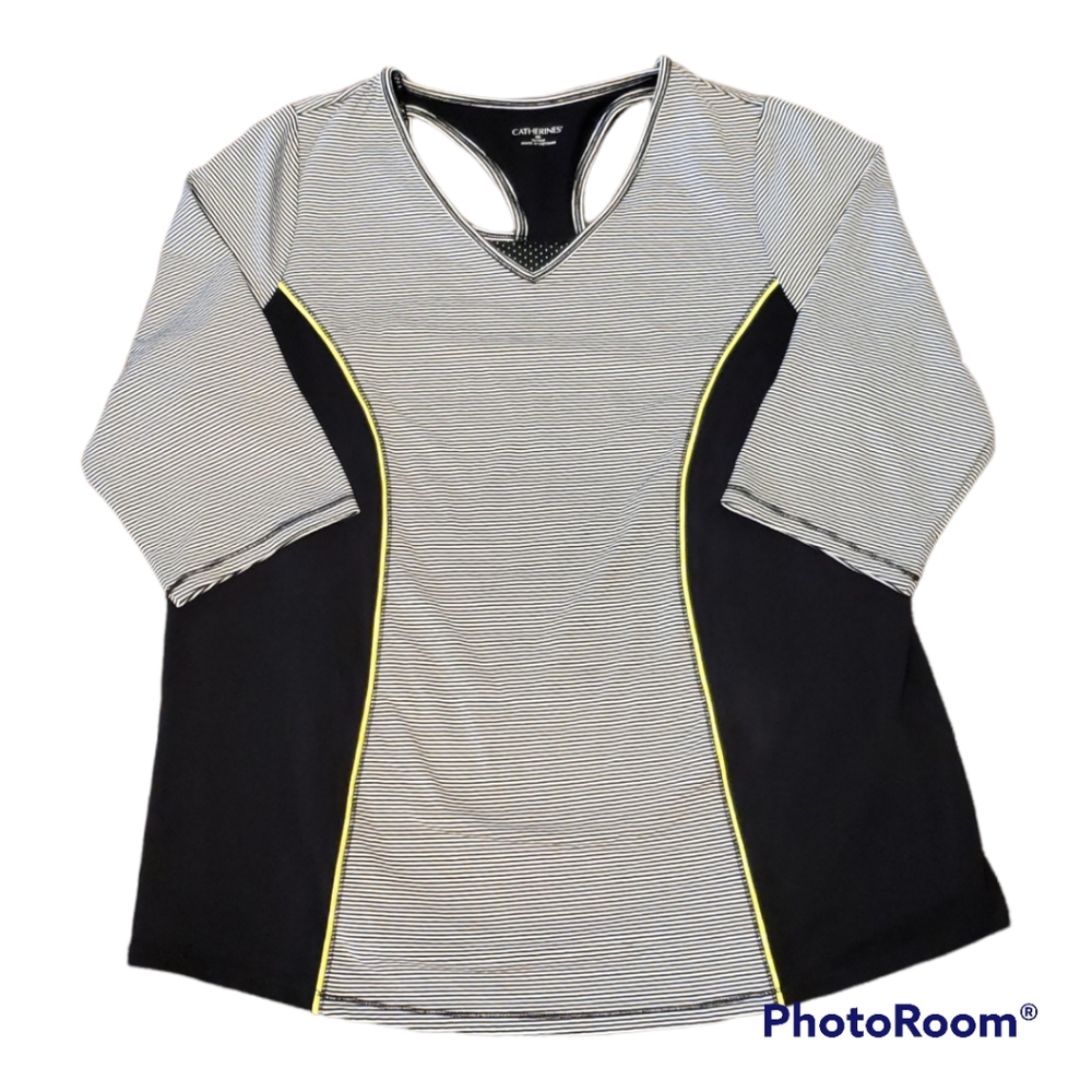 Catherine's Athletic Black and White Striped RacerbackTee Size 0X 14/16